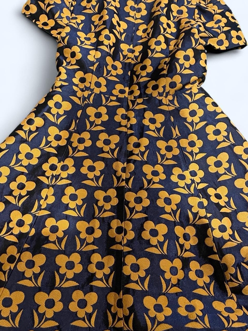 Vintage Navy and Mustard Floral Fit-and-Flare Dress with White Collar - Picture 4 of 5